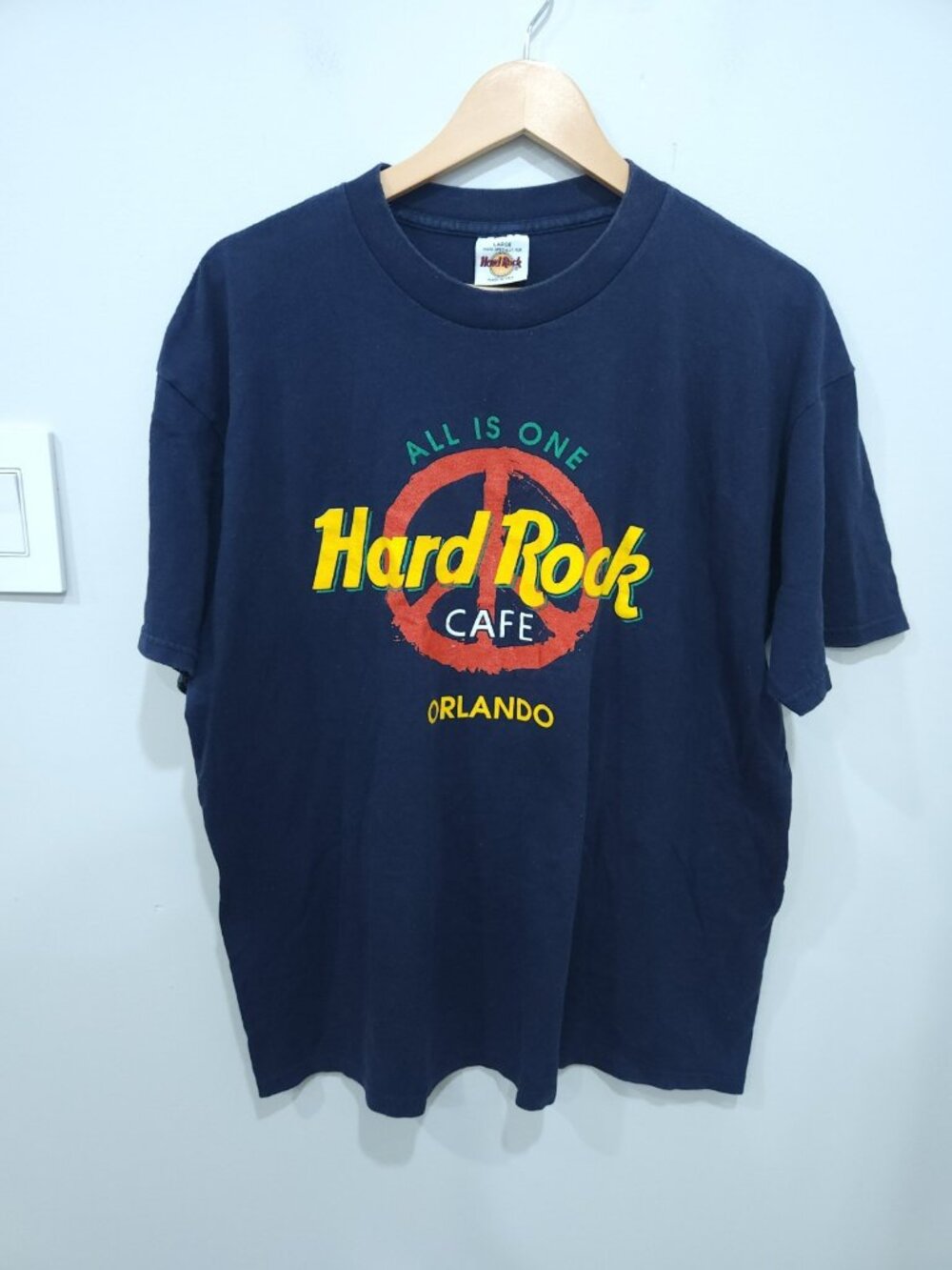 Vintage 90s Hard Rock Cafe Orlando Mens L Black T-Shirt Made In USA Peace Logo